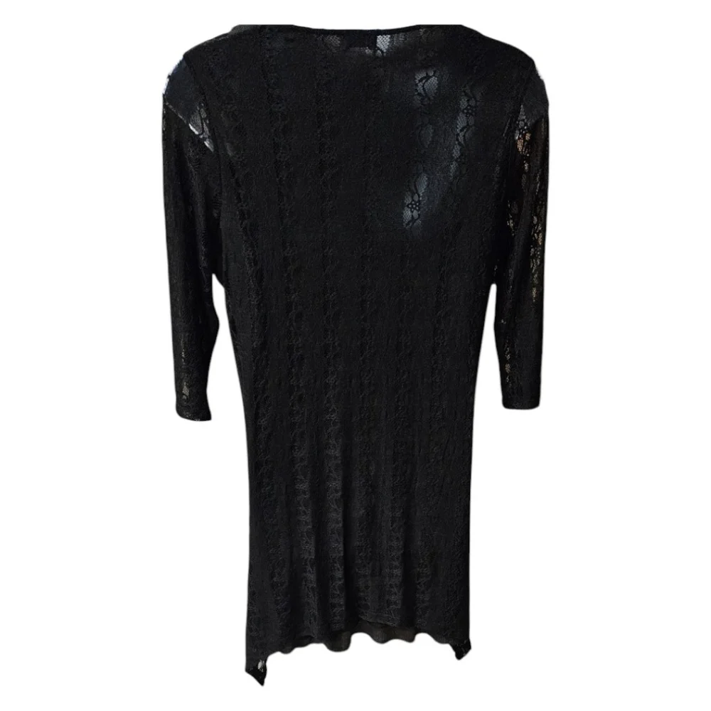 Lily by Firmiana 2X Black Lace Sharkbite Dress Rosette Neckline - Picture 7 of 13